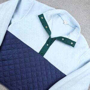 J.Crew Womens XL Fleece Snap Pullover Colorblock Quilted Blue Green
